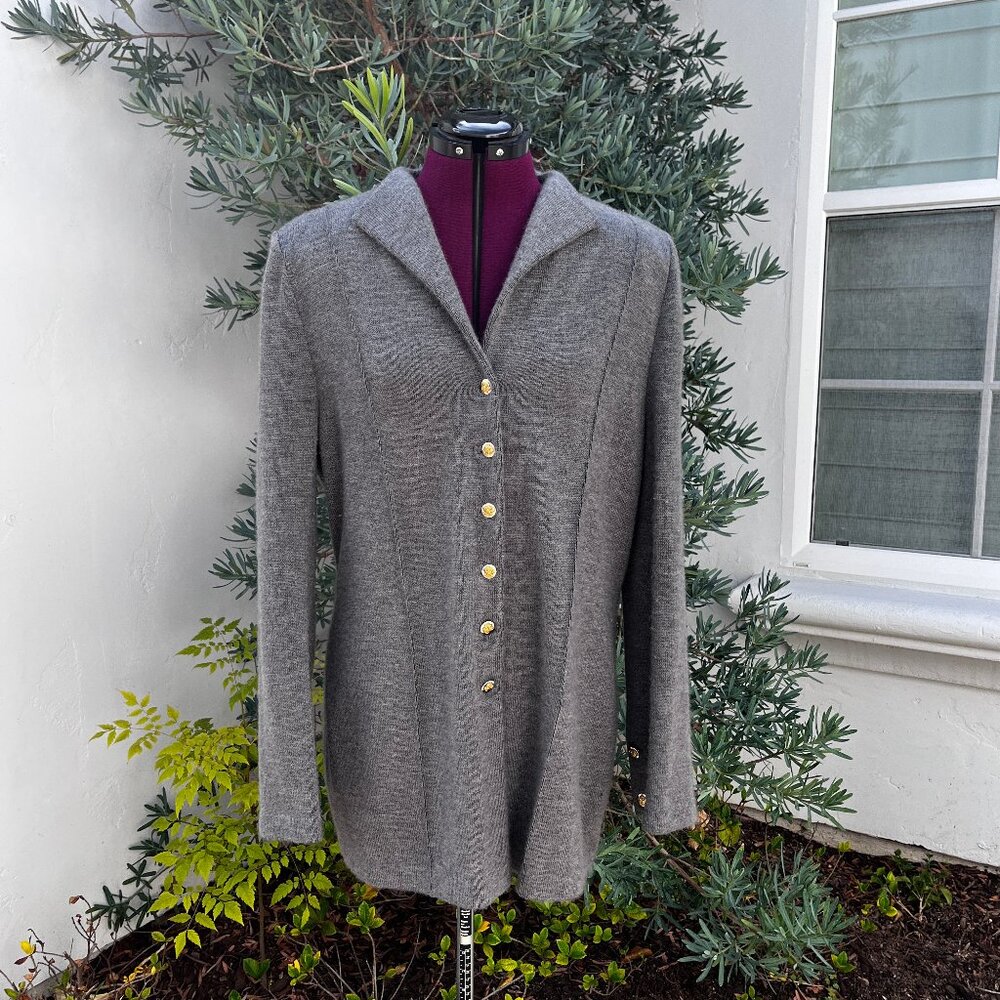 ST JOHN Gray Cashmere Knitted Blazer 12